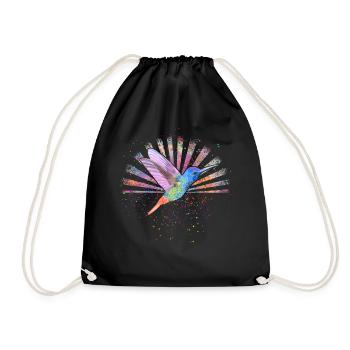Bird Shirt, Hummingbird Watercolor Tee, Cute - Drawstring Bag - black - Front