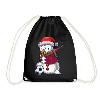 Soccer Boy Dabbing Snowman Christmas Jersey Qatar - Drawstring Bag - black - Front