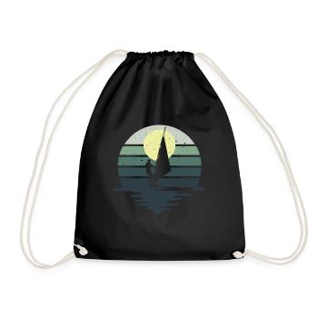 Retro Windsurfing Gift Silhouette Windsurfing - Drawstring Bag - black - Front