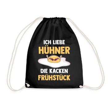 Ich Liebe Hühner Die Kacken Frühstück - Turnbeutel - Schwarz - Vorne