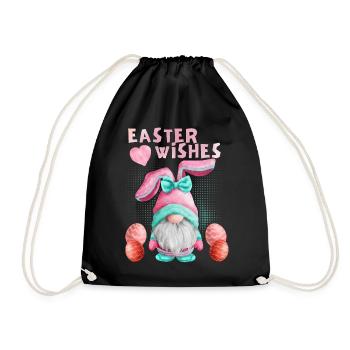 Pâques, nain gnome avec œuf de Pâques, drôle de gnome - Sac de sport léger - noir - Devant