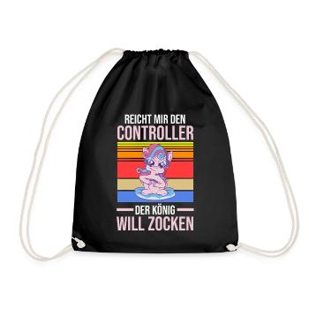 Reicht Mir Den Controller Der König Will Zocken - Turnbeutel - Schwarz - Vorne