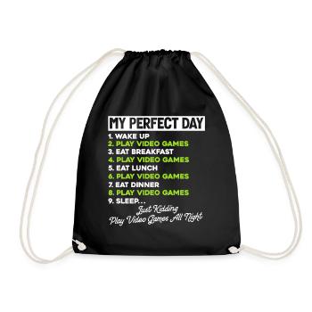 My Perfect Day Play Video Games Gaming - Drawstring Bag - black - Front