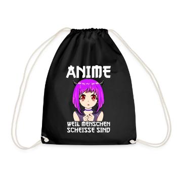 Anime Fan Liebe - Weil Menschen scheiße sind - Turnbeutel - Schwarz - Vorne