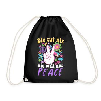 Hippie Peace Groovy Flowerpower Boho Woodstock - Turnbeutel - Schwarz - Vorne