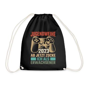Jugendweihe 2023 Ab Jetzt Zock Ich Als Erwachsener - Turnbeutel - Schwarz - Vorne