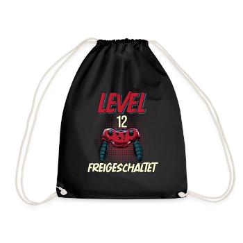 12. Geburtstag Level 12 freigeschaltet Gamer Party - Turnbeutel - Schwarz - Vorne