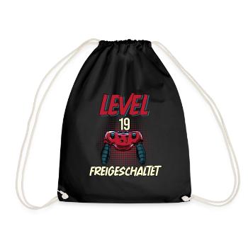 19. Geburtstag Level 19 freigeschaltet Gamer Party - Turnbeutel - Schwarz - Vorne