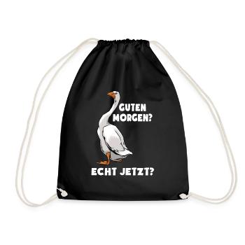 Guten Morgen - Morgenmuffel - lustige Gans - Turnbeutel - Schwarz - Vorne