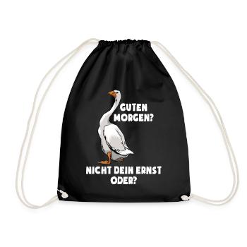 Guten Morgen - Morgenmuffel - lustige Gans - Turnbeutel - Schwarz - Vorne