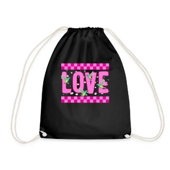 Bird Shirt, Love Hummingbird Art Tee, Cute - Drawstring Bag - black - Front