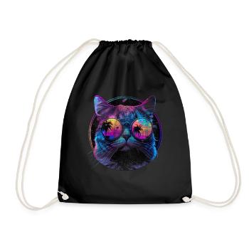 Cat sunglasses cat with glasses - Drawstring Bag - black - Front
