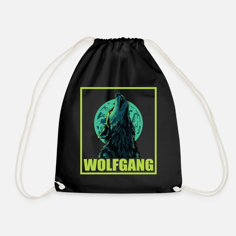 WOLFGANG Name Wolf outfit for name day with name - Drawstring Bag - black
