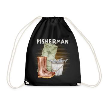 Fish, Anglers, Reuse, Vintage Fishermen Fishing - Drawstring Bag - black - Front