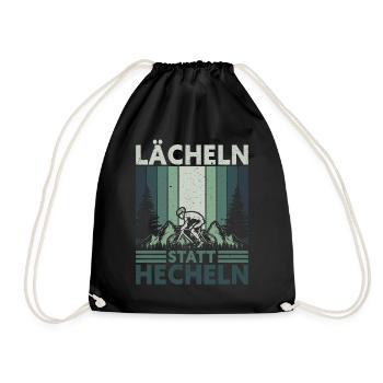 Lächeln statt Hecheln Fahrrad Bike eMTB Lustig - Turnbeutel - Schwarz - Vorne