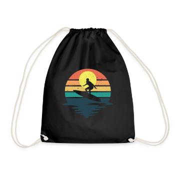 Retro Surfer Surfboard Water Sports Water Surfing - Drawstring Bag - black - Front