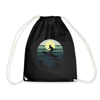 Retro Surfer Surfboard Water Sports Water Surfing - Drawstring Bag - black - Front