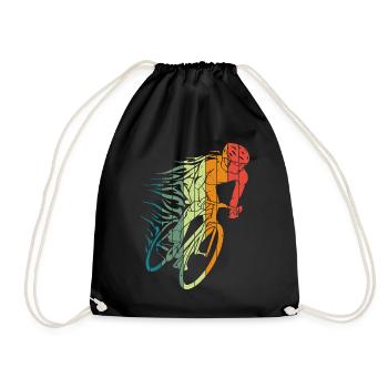 Retro Cyclist with Flames Bike Bike eMTB - Drawstring Bag - black - Front
