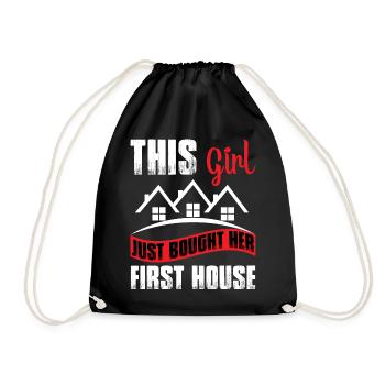 New Homeowner Girl just bought her first House - Drawstring Bag - black - Front
