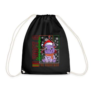 Christmas Shirt, I Want A Hippopotamus For - Drawstring Bag - black - Front