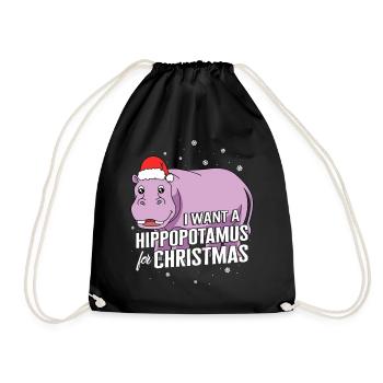 Christmas Shirt, I Want A Hippopotamus For - Drawstring Bag - black - Front