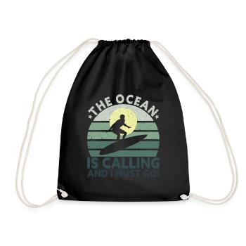 Retro Surfer Surfboard Water Sports Water Surfing - Drawstring Bag - black - Front