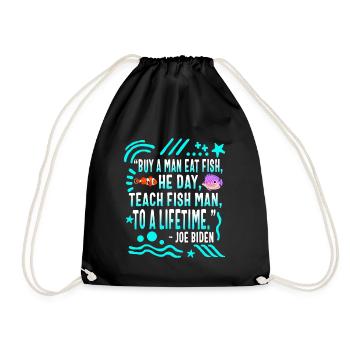Buy A Man Eat Fish He Day Funny Joe Biden Fishing - Drawstring Bag - black - Front
