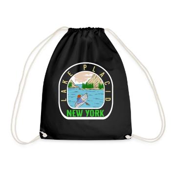 Lake Shirt, Lake Placid New York Kayak Mountains - Drawstring Bag - black - Front