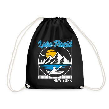 Lake Shirt, Lake Placid New York Kayak Retro Tee, - Drawstring Bag - black - Front