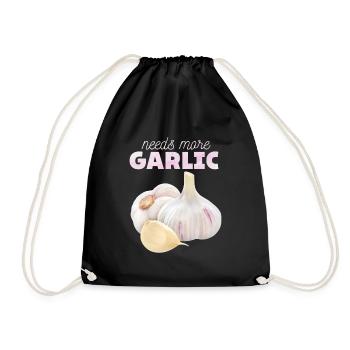 Knoblauch, lustiger Spuch, Needs-More-Garlic - Turnbeutel - Schwarz - Vorne