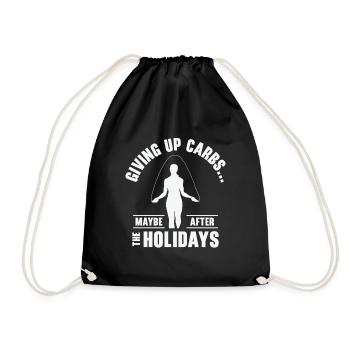 Christmas Holiday Carbs Foodie Fitness Work Out - Drawstring Bag - black - Front