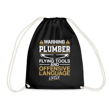 Plumbing Plumber Vintage Warning - Drawstring Bag - black - Front