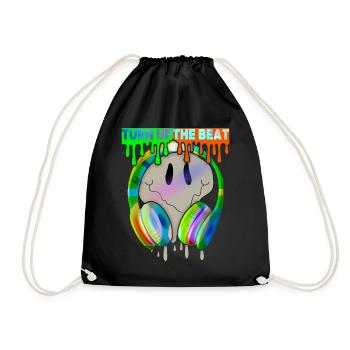 Music, Turn-Up-The-Beat, Headphones, Skull - Drawstring Bag - black - Front
