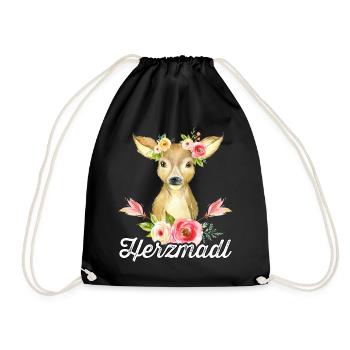 Herzmadl T-Shirt Damen Trachtenshirt Dirndl Shirt - Turnbeutel - Schwarz - Vorne