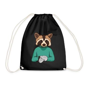 Waschbär trägt gestrickten Pullover - Waschbär - Turnbeutel - Schwarz - Vorne