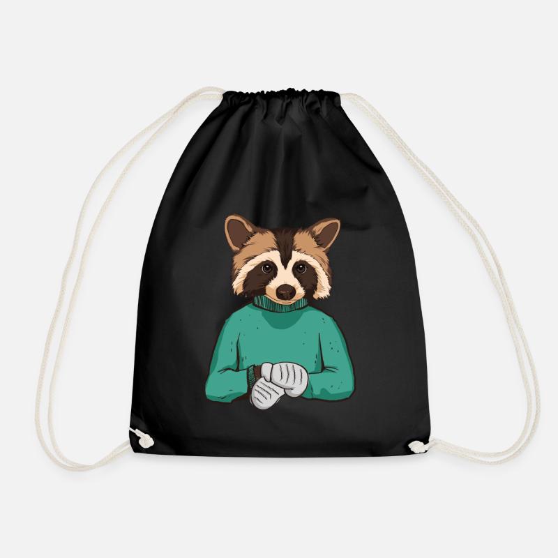 Waschbär trägt gestrickten Pullover - Waschbär - Turnbeutel - Schwarz