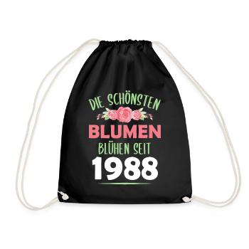 Jahrgang 1988 Blumen Spruch Geburtstag Geschenk - Turnbeutel - Schwarz - Vorne