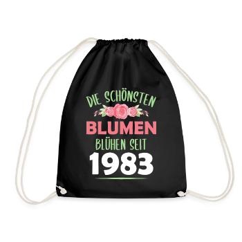 Jahrgang 1983 Blumen Spruch Geburtstag Geschenk - Turnbeutel - Schwarz - Vorne