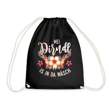 Mei Dirndl is in da Wäsch Trachtenshirt Damen - Turnbeutel - Schwarz - Vorne