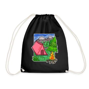 Camping Camping Motif - Drawstring Bag - black - Front