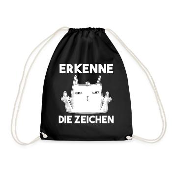 Erkenne Die Zeichen Mittelfinger Katze - Turnbeutel - Schwarz - Vorne
