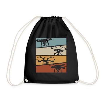Retro Drone Mulicopter Drone Racing Quadcopter Dro - Drawstring Bag - black - Front