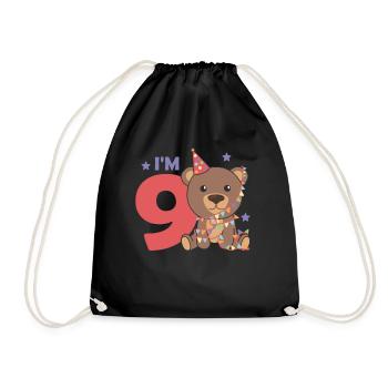 Ninth birthday bear for children 9 years old - Drawstring Bag - black - Front