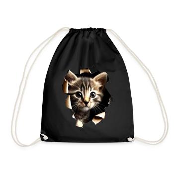 Katzen Motiv Kunst Cat Design Hauskatze Miau Katze - Turnbeutel - Schwarz - Vorne