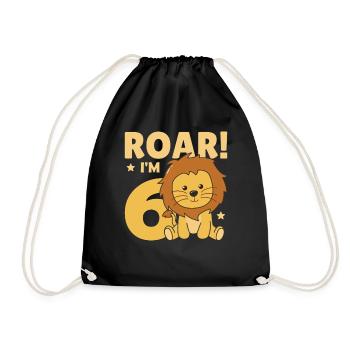 Children 6th birthday lion six years old lion - Drawstring Bag - black - Front