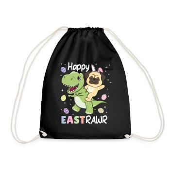 Pug with T-Rex Easter Estrawr Easter pun - Drawstring Bag - black - Front
