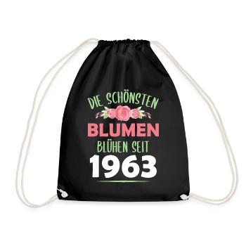 Jahrgang 1963 Blumen Spruch Geburtstag Geschenk - Turnbeutel - Schwarz - Vorne