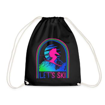 Ski Shirt, Let's Ski Mountain Skiing Snowboard - Turnbeutel - Schwarz - Vorne