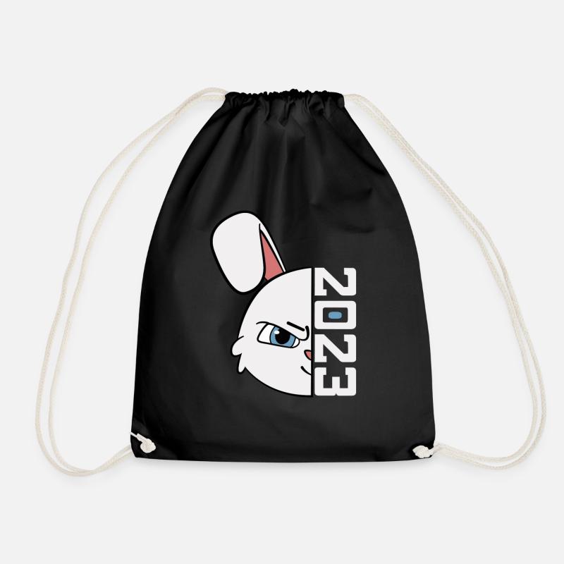 Rabbit 2023 Chinese New Year Year of the Rabbit - Drawstring Bag - black