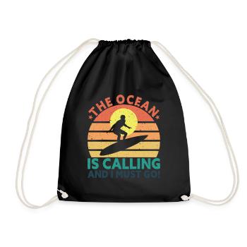 Retro Surfer Surfboard Water Sports Water Surfing - Drawstring Bag - black - Front